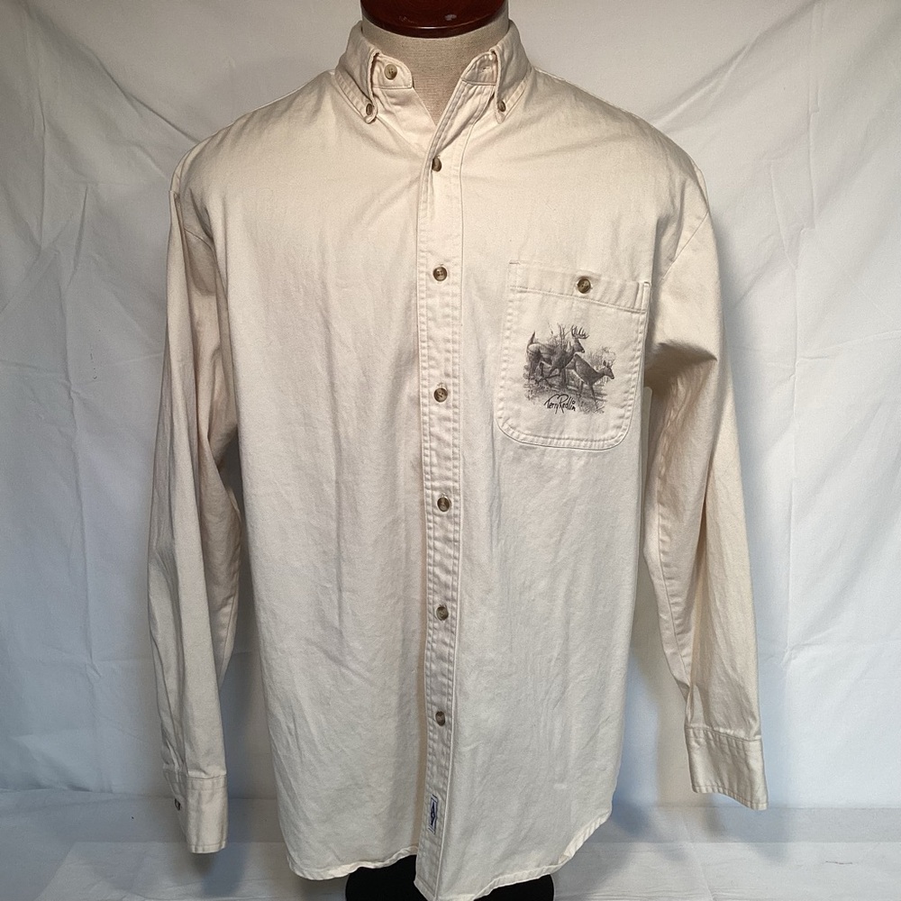 Terry Redlin Graphic Deer Scene Cream Button Down Shirt Men’s Size Large by LAL - Picture 4 of 14